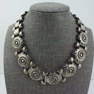 Antiqued Silver Metal Choker Necklace, Chunky Goth Cosplay